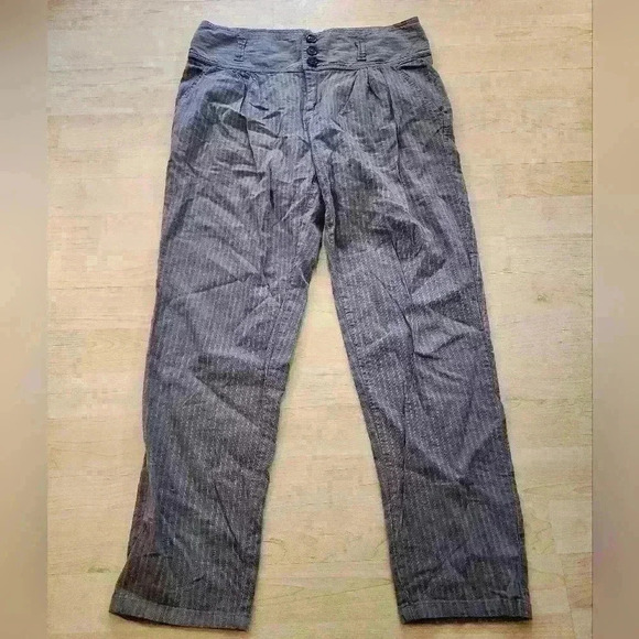 Sundance Amelia Linen Blend Pinstripe Trouser Pants in Blue Gray size 6 petite - Picture 2 of 8